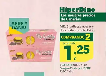 HiperDino Mels Galletas Avena Y Chocolate Crunch 174g oferta