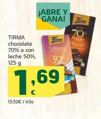HiperDino Tirma Chocolate 70% O Con Leche 50% 125g oferta