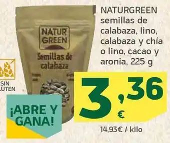 HiperDino Naturgreen Semillas De Calabaza Lino Calabaza Y Chía O Lino Cacao Y Aronia 225g oferta