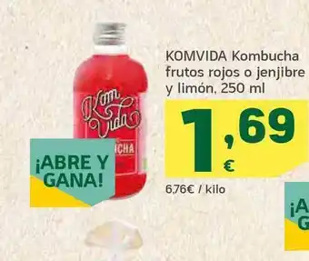 HiperDino Komvida Kombucha Frutos Rojos O Jenjibre Y Limón 250ml oferta
