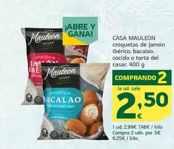 HiperDino Casa Mauleon Corquetas De Jamón Ibérico Bacalao Cocido O Torta Del Casra 400g oferta
