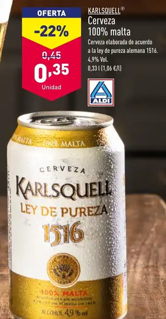 ALDI KARLSQUELLⓇ Cerveza 100% malta oferta