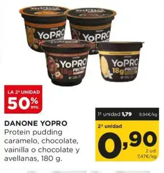 Alimerka DANONE YOPRO Protein pudding caramelo, chocolate, vainilla o chocolate y avellanas, 180 g. oferta