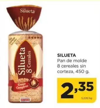 Alimerka SILUETA Pan de molde 8 cereales sin corteza, 450 g. oferta