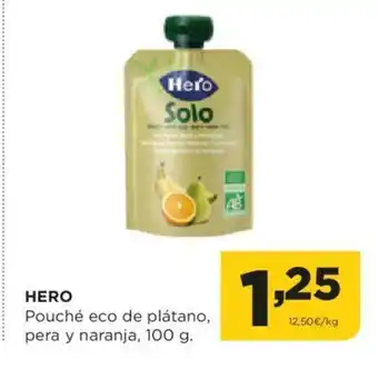 Alimerka HERO Pouché eco de plátano, pera y naranja, 100 g. oferta
