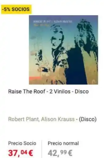 Fnac Raise the Roof - 2 Vinilos - Disco Robert Plant, Alison Krauss oferta