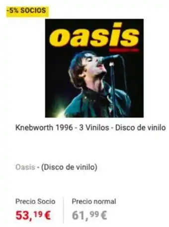 Fnac Knebworth 1996 - 3 Vinilos - Disco de vinilo Oasis oferta