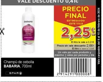 SPAR Champú de cebolla BABARIA, 700ml oferta