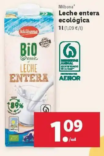 Lidl Leche ecológica milbona oferta