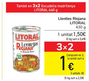 Carrefour Litoral Llenties Riojana 430g oferta