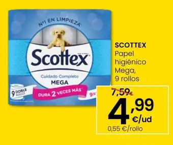 Eroski SCOTTEX Papel higiénico Mega, 9 rollos oferta