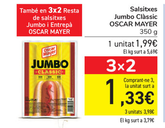 Carrefour Oscar Mayer Salsitxes Jumbo Clàssic 350g oferta