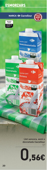 Carrefour Carrefour Llet sencera, semi o desnatada 1L oferta