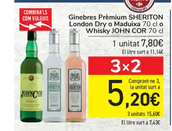 Carrefour John Cor Whisky 70cl o Sheriton Ginebres Prèmium London Dry o Maduixa 70cl oferta