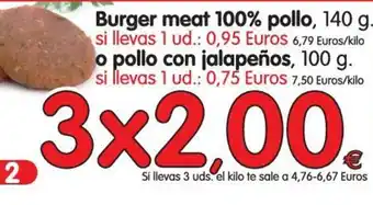 Alimerka Burger meat 100% pollo, 140g o pollo con jalapeños, 100g oferta