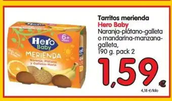 Alimerka Hero Baby Tarritos merienda Naranjo-plátano galleta o mandarina-manzano galleta 190g oferta