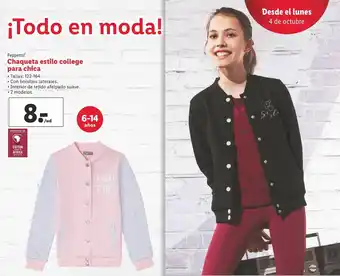 Lidl Pepperts Chaqueta estilo college para chica Tallas 122- 1646-14 años oferta