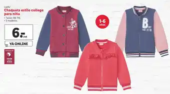 Lidl Lupilu Chaqueta estilo college para niña Tallas 88 - 116 1-6 años oferta