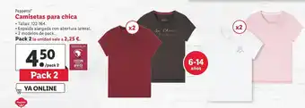 Lidl Pepperts Camisetas para chica Tallas 122 - 164 Pack 2 6 - 14 años oferta