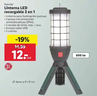 Lidl Parkside Linterna Led recargable 2 en 1 oferta
