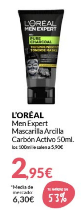 PrimaPrix L'Oreal Men Expert Mascarilla Arcilla Carbón Activo 50ml oferta