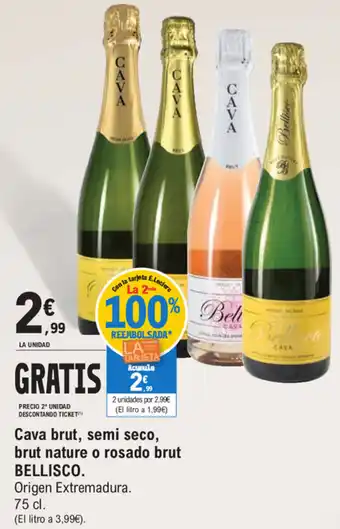 E.Leclerc Bellisco Cava brut,semi seco, brut nature o rosado brut 75cl oferta