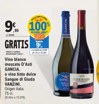 E.Leclerc Gancia Vanzini Vino blanco moscato D'Asti 75cl oferta