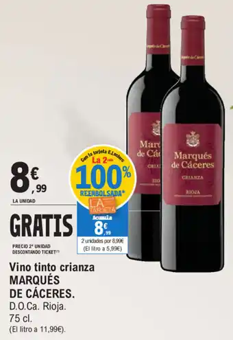 E.Leclerc Marques De Cáceres Vino tinto crianza 75cl oferta