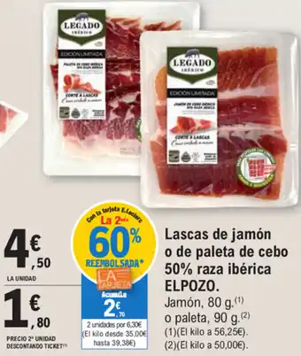 E.Leclerc Elpozo Lascas de jamón o de paleta de cebo oferta