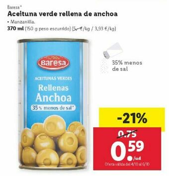 Lidl Aceitunas rellenas de anchoa baresa oferta