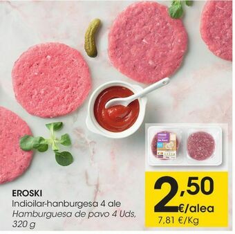 Eroski Eroski hamburguesa de pavo 4 uds, 320 g oferta