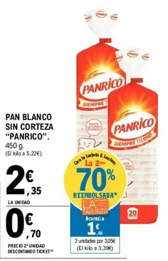 E.Leclerc Pan Blanco Sin Corteza "Panrico" 450g oferta