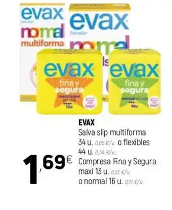 Coviran Evax Salva Slip multiforma 34u o flexibles 44u, Evax Compresa Fina y segura maxi 13u o normal 16u oferta