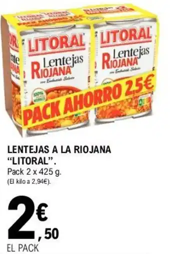 E.Leclerc Litoral Lentejas A La Riojana 2x425g oferta