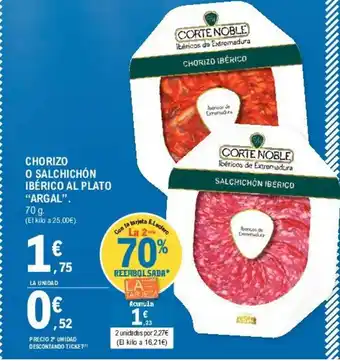 E.Leclerc Argal Chorizo O Salchichón Ibérico Al Plato 70g oferta