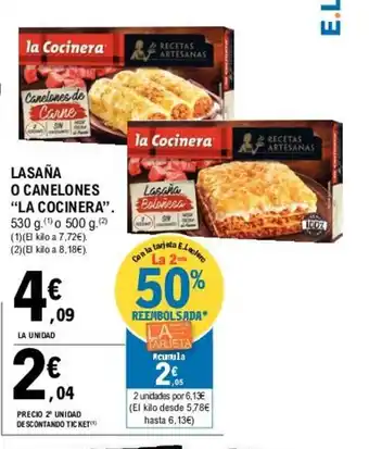 E.Leclerc La Cocinera Lasaña O Canelones 530g o 500g oferta