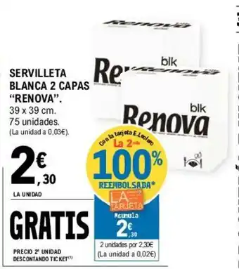 E.Leclerc Renova Servilleta Blanca 2 Capas 39 x 39cm 75unidades oferta