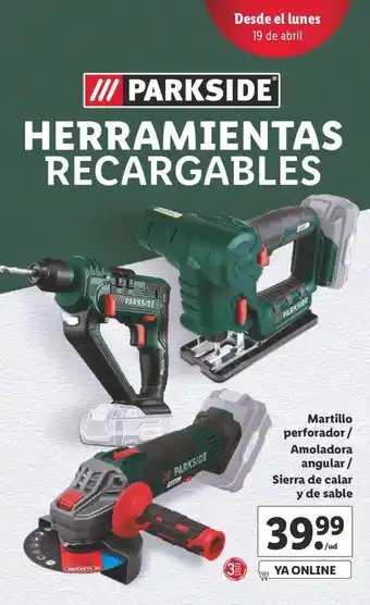 Lidl Parkside Herramientas Recargables Martillo perforador / Amoladora angular / Sierra de calar y de sable oferta