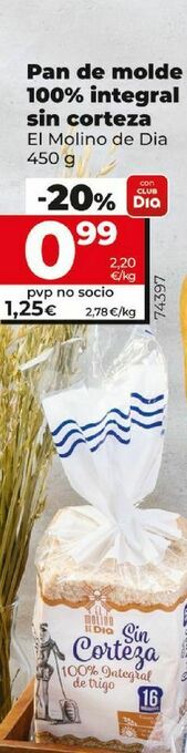 Dia Pan de molde 100% integral sin corteza oferta