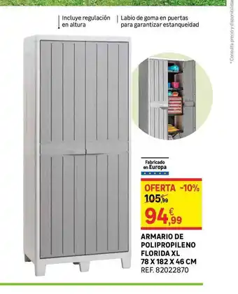Leroy Merlin Armario De Polipropileno Florida XL 72x182 X 46 Cm oferta