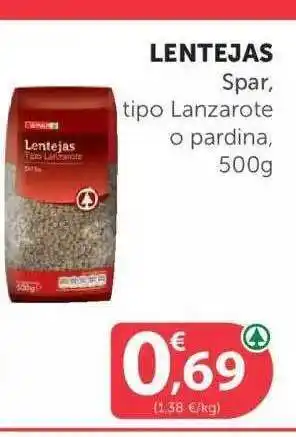 SPAR Lentejas Spar, Tipo Lanzarote O Pardina, 500g oferta
