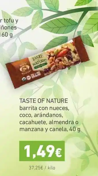HiperDino Taste Of Nature Barrita Con Nueces, Coco, Arándanos, Cacahuete, Almendra O Manzana Y Canela, 40 G oferta
