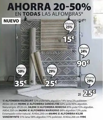 JYSK Nuevo: Alfombra Kildeurt, Alfombra Sandeltre, Alfombra Mimosa, Alfombra Marigras, Alfombra Kilim Vandmynte oferta