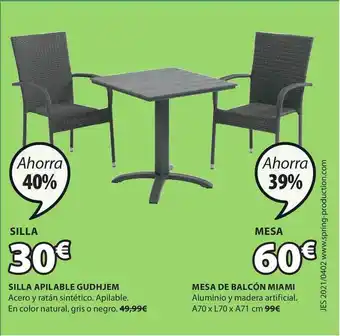 JYSK Silla Apilable Gudhjem, Mesa De Balcón Miami oferta