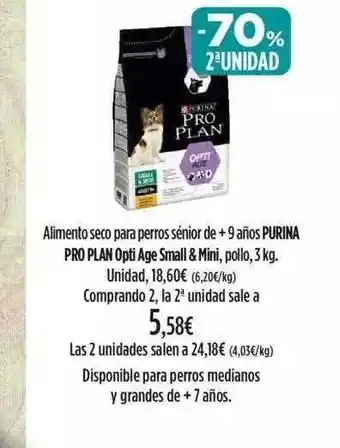 El Corte Inglés Alimento Seco Para Perros Sénior De + 9años Purina Pro Plan Opti Age Small & Mini, Pollo 3kg oferta