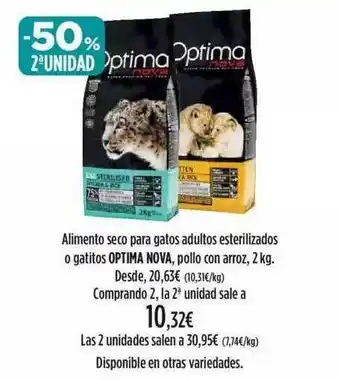 El Corte Inglés Optima Nova Alimento Seco Para Gatos Adultos Esterilizados O Gatitos, Pollo Con Arroz, 2kg oferta