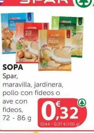 Sopa Spar, Maravilla, Jardinera Pollo Con Fideos O Ave Con Fideos, 72 - 86 G