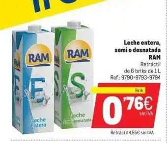 Makro Leche Entera Semi O Desnatada Ram Retráctil De 6 Briks De 1 L oferta