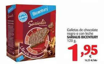 Alimerka Sarialis Bicentury Galletas De Chocolate Negro O Con Leche 120g oferta