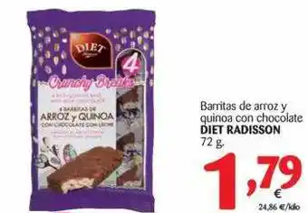 Alimerka Diet Radisson Barritas De Arroz Y Quinoa Con Chocolate 72g. oferta